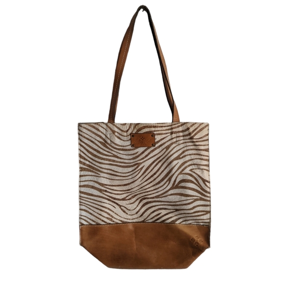 PATRICIA NASH Leather Zebra Calf Hair on Hide Shoulder Tote Bag - Picture 1 of 10